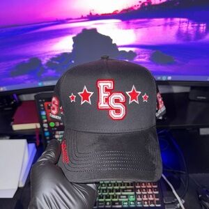 Black Cap with Red and White Embroidery